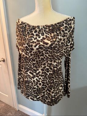 Vava by Joy Han Off-Shoulder Leopard Print Long Sleeve Top - Brown/Cream